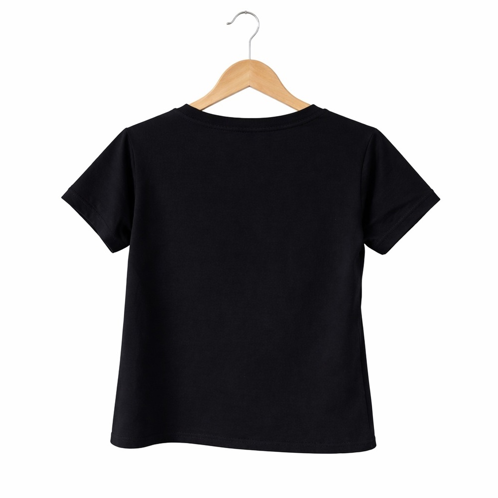 Black Tee White Logo V-Neck 100% Cotton Loose Fit Sz S-M - Picture 4 of 6